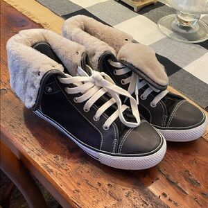 Tory Burch Benjamin Navy Women's High-Top Sneakers calf hair, shearling Lining